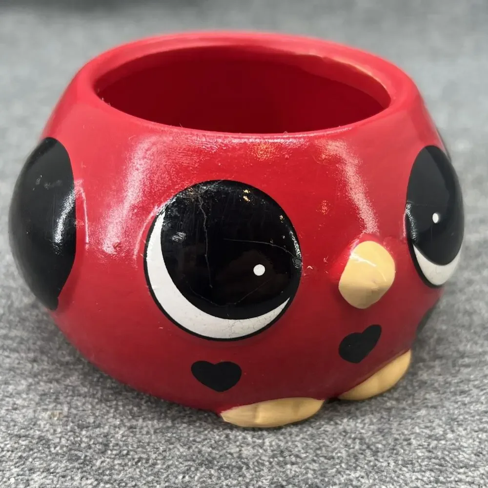 Succulent Planter Red Love Bird Big Eyes Rocket Farms Kitschy Cute Round Plants